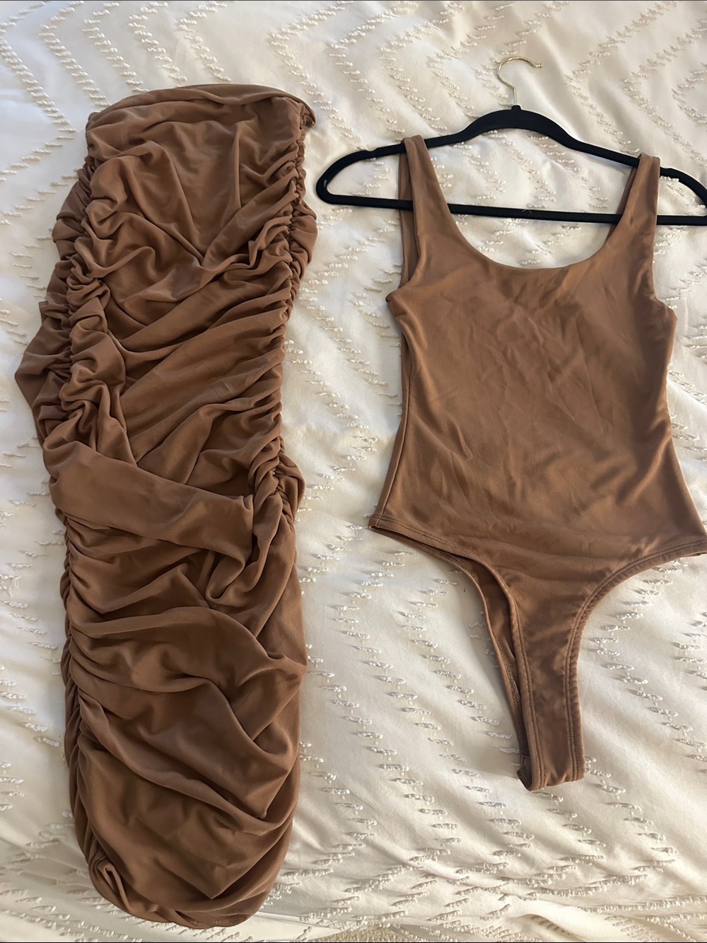 JLUXLABEL Brown Ruched Bodycon Set - Picture 2 of 2